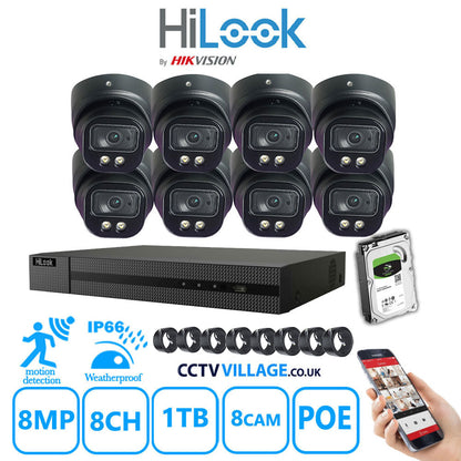 Full IP CCTV System 8MP Kit 8CH Hilook NVR Hizone Black Cameras and HDD Special Offer