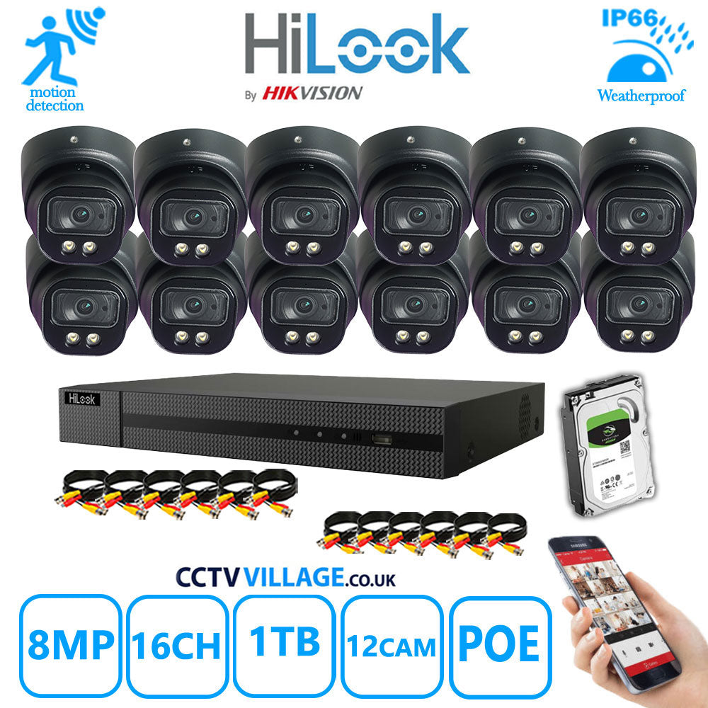 Full IP CCTV System 8MP Kit 16CH Hilook NVR Hizone Black Cameras and HDD Special Offer