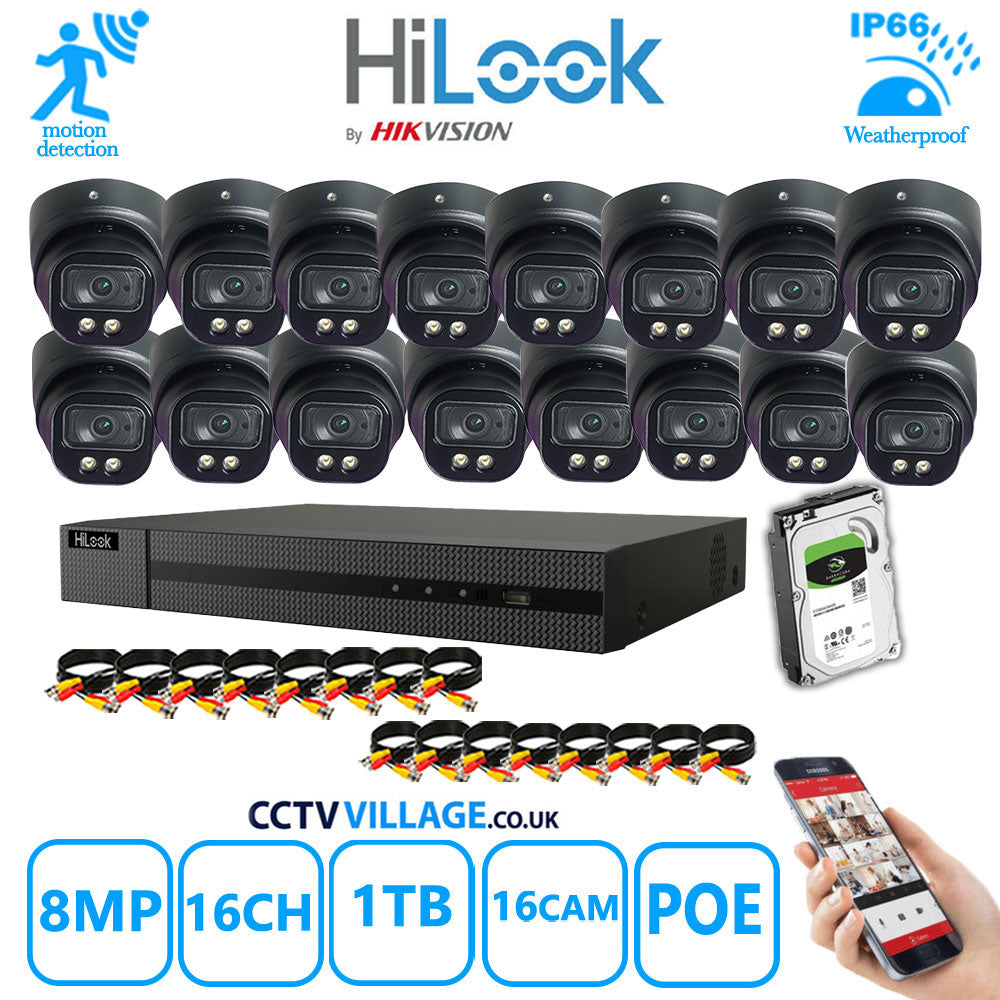 Full IP CCTV System 8MP Kit 16CH Hilook NVR Hizone Black Cameras and HDD Special Offer