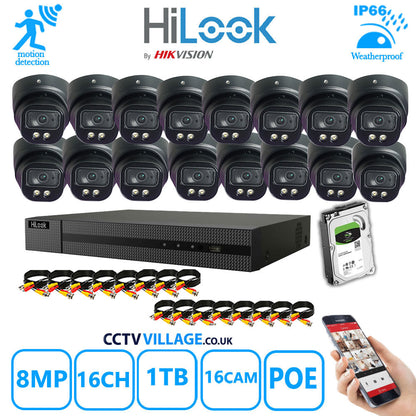 Full IP CCTV System 8MP Kit 16CH Hilook NVR Hizone Black Cameras and HDD Special Offer