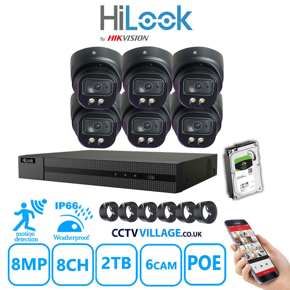 Full IP CCTV System 8MP Kit 8CH Hilook NVR Hizone Black Cameras and HDD Special Offer