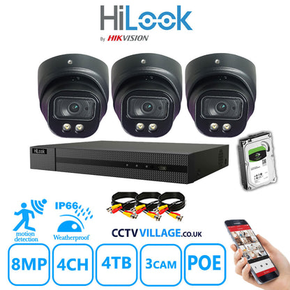 Full IP CCTV System 8MP Kit 4CH Hilook NVR Hizone Black Cameras and HDD Special Offer