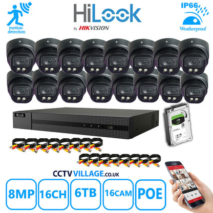 Full IP CCTV System 8MP Kit 16CH Hilook NVR Hizone Black Cameras and HDD Special Offer