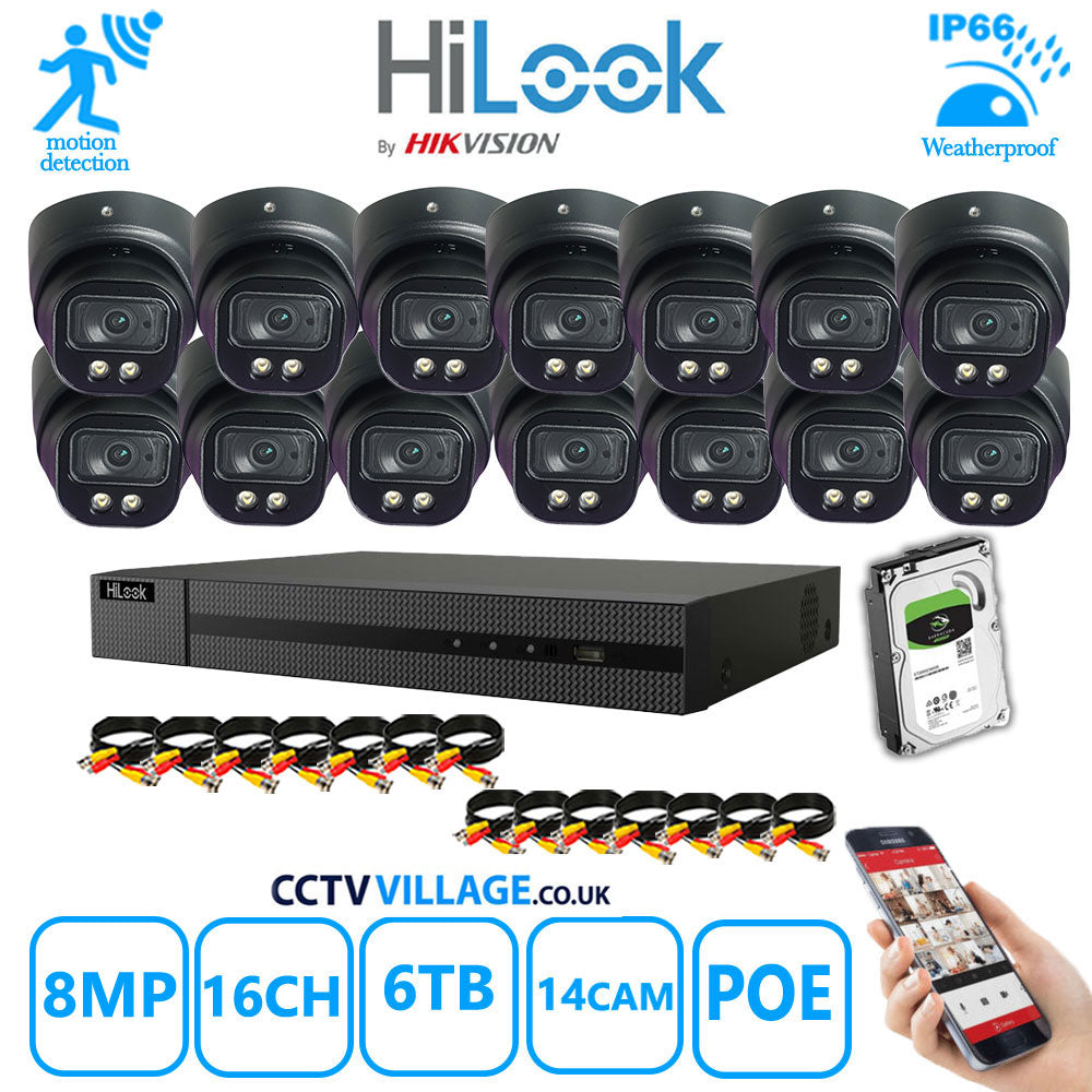 Full IP CCTV System 8MP Kit 16CH Hilook NVR Hizone Black Cameras and HDD Special Offer