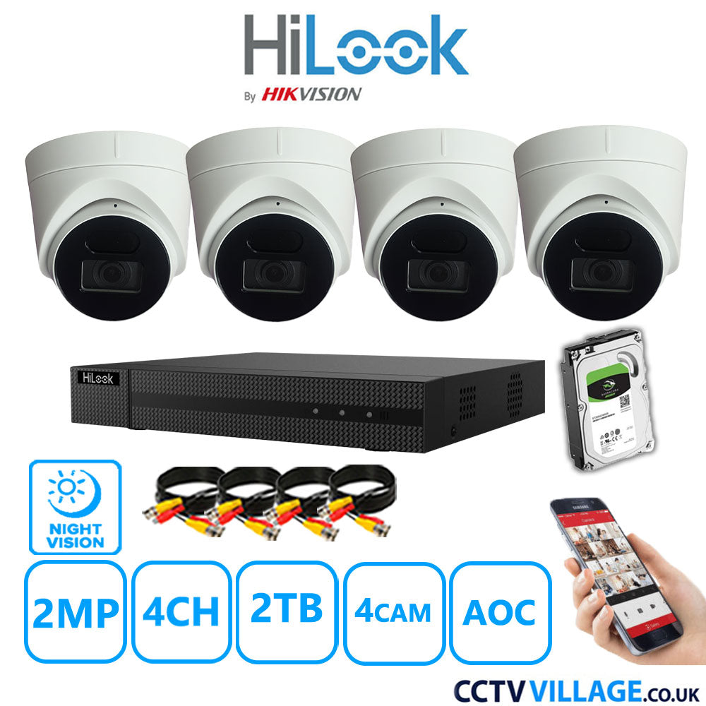 Hilook DVR 4CH and 2MP Hizone IR Night Vision Camera White Full Kit Special Offer