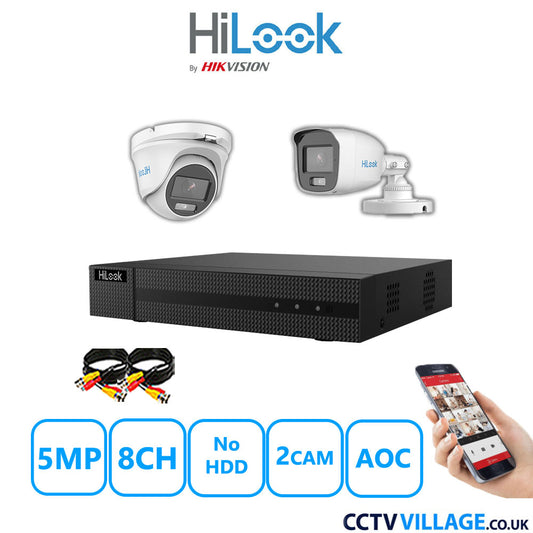 HiLook 5MP Mix CCTV System 8 Channel DVR-208Q-M1 with 1xTurret Camera THC-T159-MS White & 1xBullet Camera THC-B159-MS White No HDD Full Kit