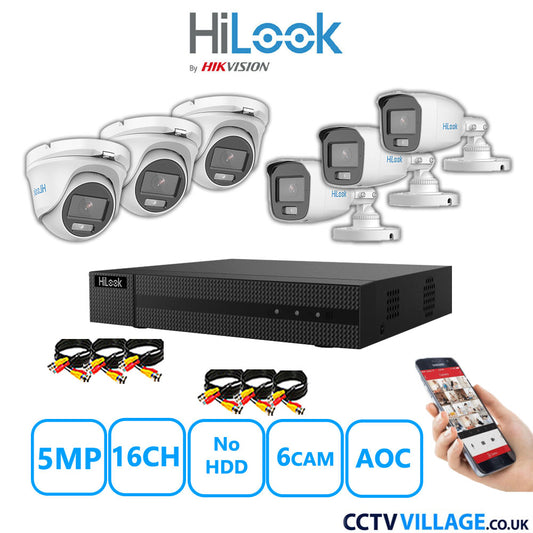 HiLook 5MP Mix CCTV System 16 Channel DVR-216Q-M1 with 3xTurret Cameras THC-T159-MS White & 3xBullet Cameras THC-B159-MS White No HDD Full Kit