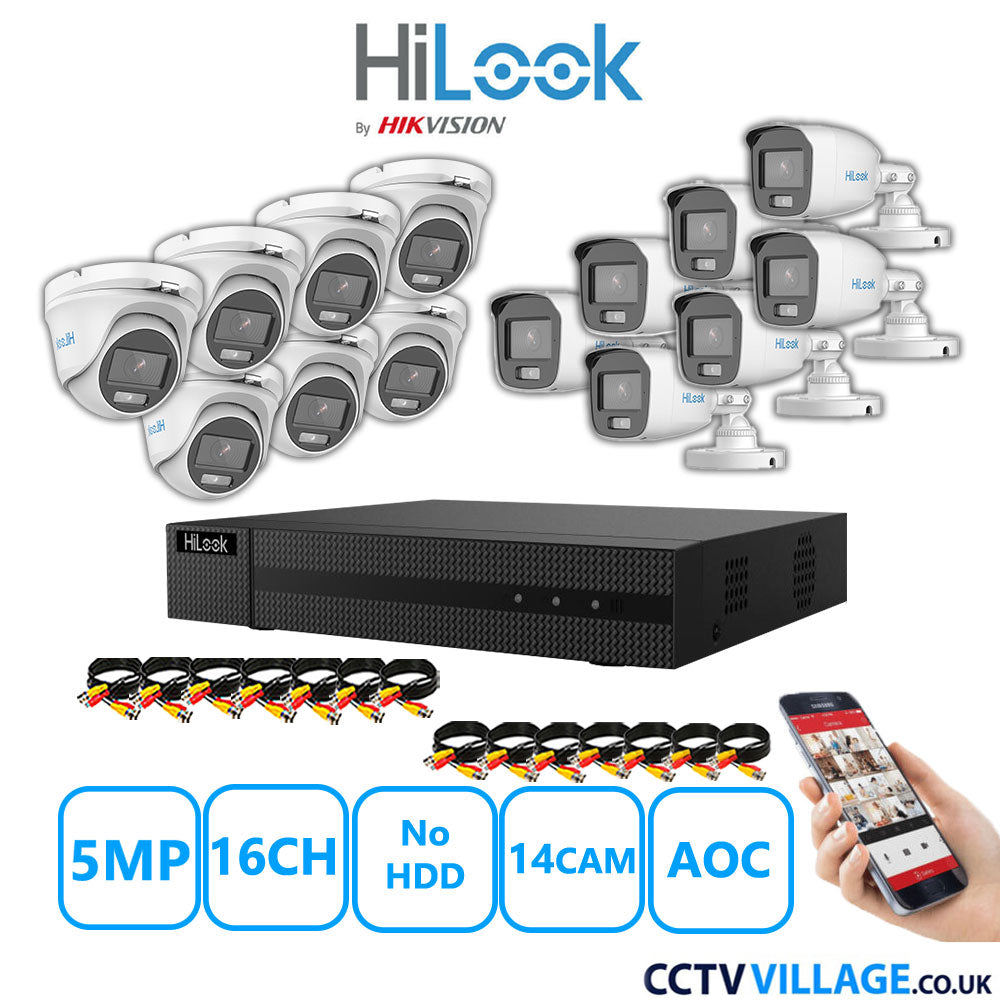 HiLook 5MP Mix CCTV System 16 Channel DVR-216Q-M1 with 7xTurret Cameras THC-T159-MS White & 7xBullet Cameras THC-B159-MS White No HDD Full Kit