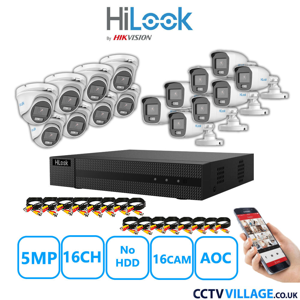 HiLook 5MP Mix CCTV System 16 Channel DVR-216Q-M1 with 8xTurret Cameras THC-T159-MS White & 8xBullet Cameras THC-B159-MS White No HDD Full Kit