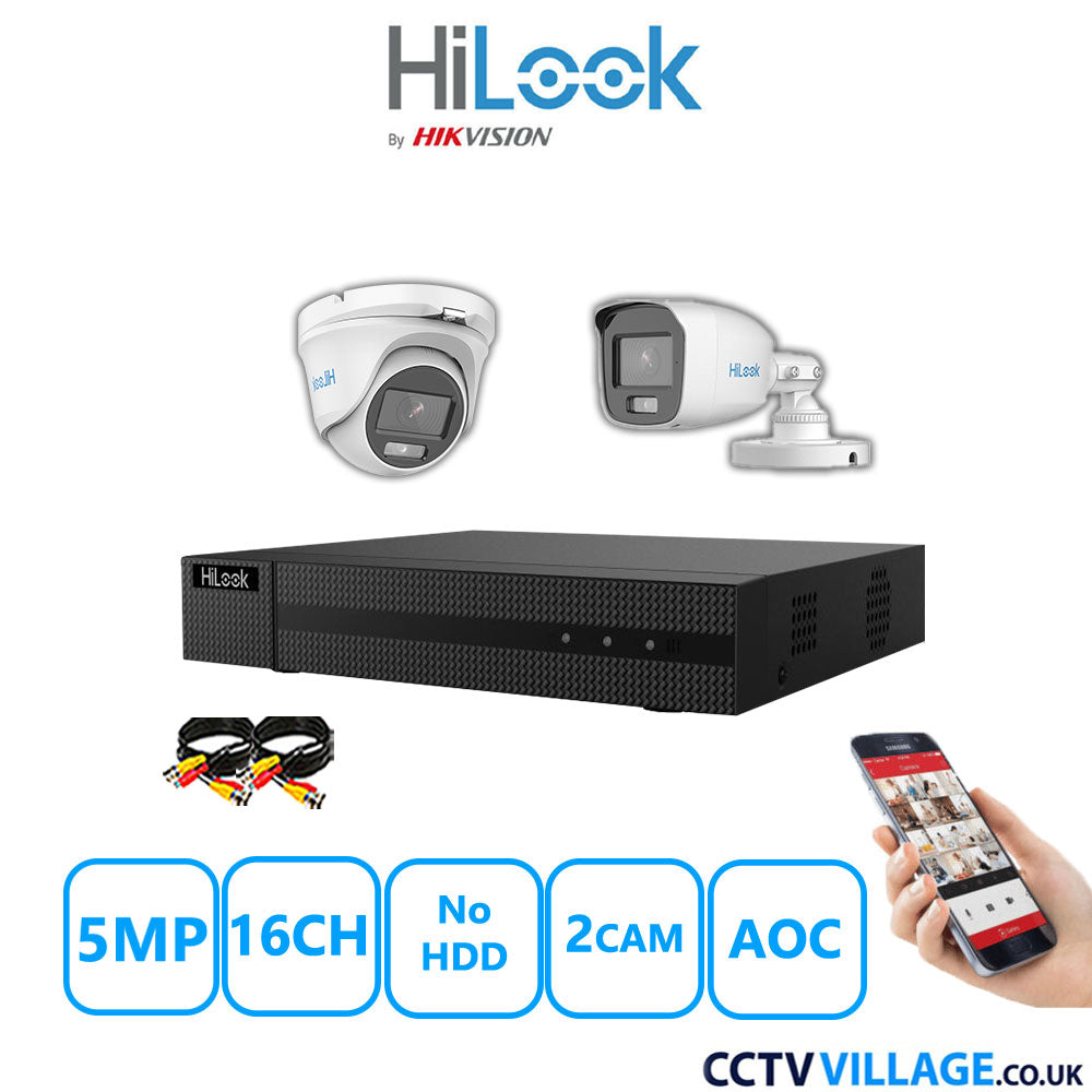 HiLook 5MP Mix CCTV System 16 Channel DVR-216Q-M1 with 1xTurret Camera THC-T159-MS White & 1xBullet Camera THC-B159-MS White No HDD Full Kit