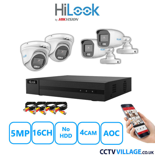 HiLook 5MP Mix CCTV System 16 Channel DVR-216Q-M1 with 2xTurret Cameras THC-T159-MS White & 2xBullet Cameras THC-B159-MS White No HDD Full Kit