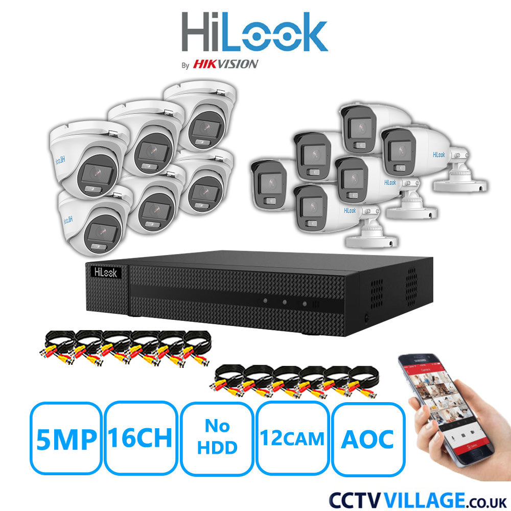 HiLook 5MP Mix CCTV System 16 Channel DVR-216Q-M1 with 6xTurret Cameras THC-T159-MS White & 6xBullet Cameras THC-B159-MS White No HDD Full Kit