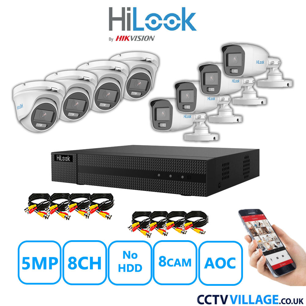 HiLook 5MP Mix CCTV System 8 Channel DVR-208Q-M1 with 4xTurret Cameras THC-T159-MS White & 4xBullet Cameras THC-B159-MS White No HDD Full Kit