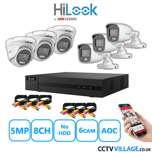 HiLook 5MP Mix CCTV System 8 Channel DVR-208Q-M1 with 3xTurret Camera THC-T159-MS White & 3xBullet Camera THC-B159-MS White No HDD Full Kit