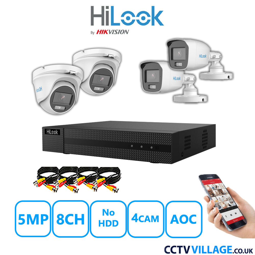 HiLook 5MP Mix CCTV System 8 Channel DVR-208Q-M1 with 2xTurret Camera THC-T159-MS White & 2xBullet Camera THC-B159-MS White No HDD Full Kit