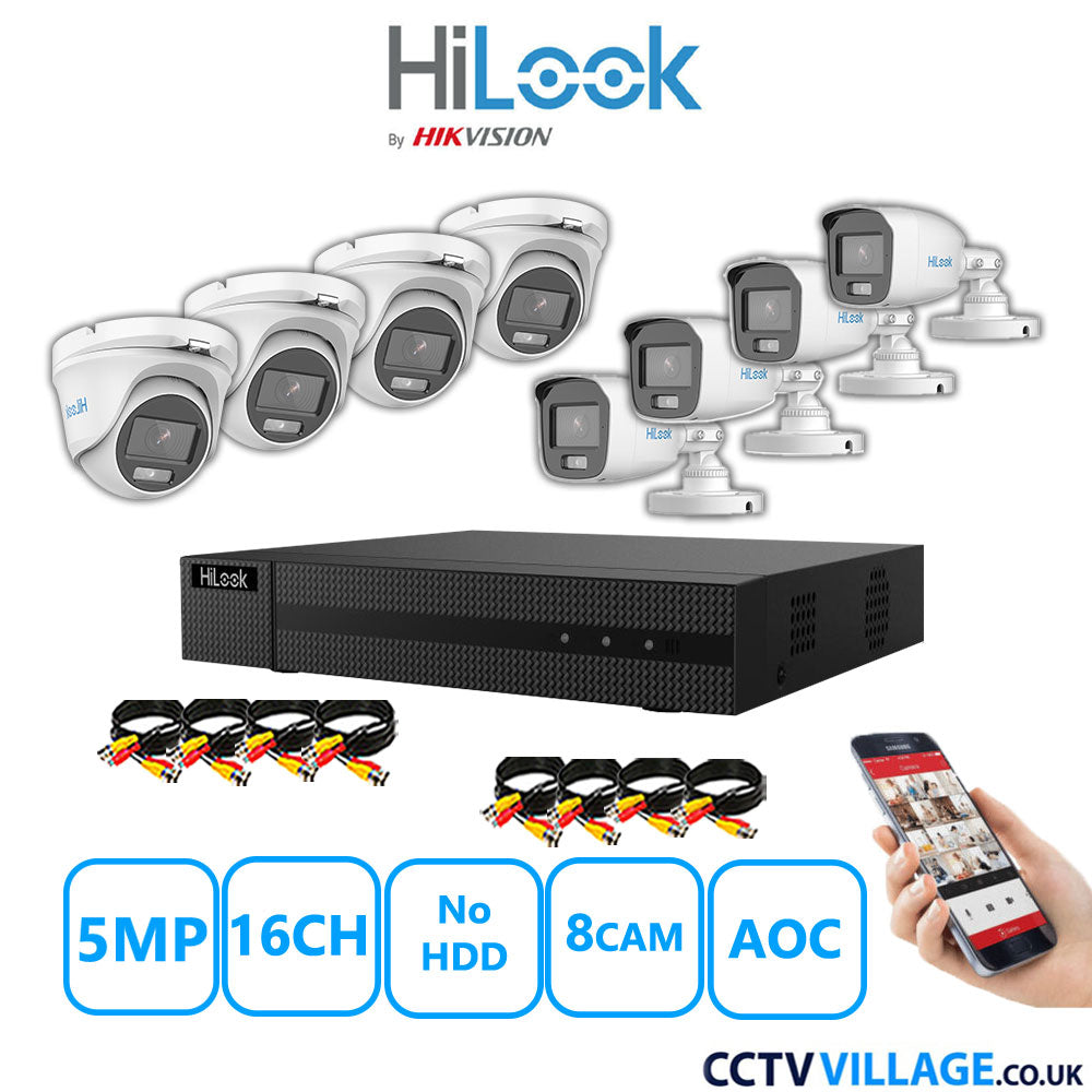 HiLook 5MP Mix CCTV System 16 Channel DVR-216Q-M1 with 4xTurret Cameras THC-T159-MS White & 4xBullet Cameras THC-B159-MS White No HDD Full Kit