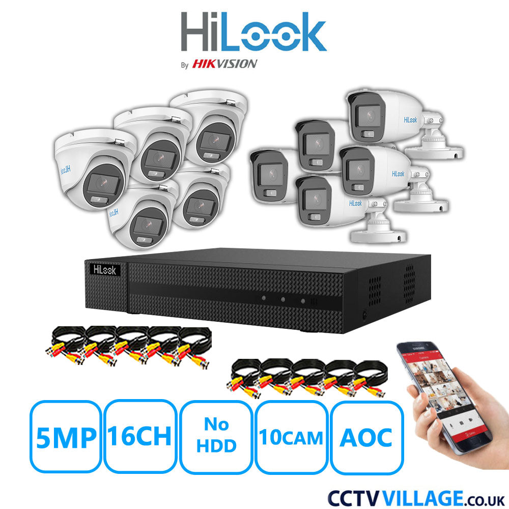 HiLook 5MP Mix CCTV System 16 Channel DVR-216Q-M1 with 5xTurret Cameras THC-T159-MS White & 5xBullet Cameras THC-B159-MS White No HDD Full Kit