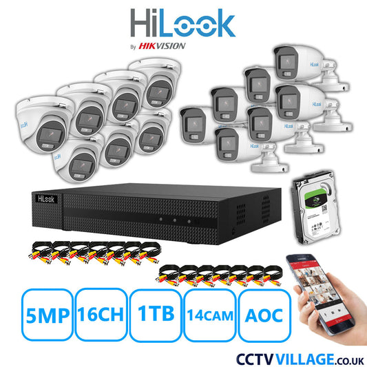 HiLook 5MP Mix CCTV System 16 Channel DVR-216Q-M1 with 7xTurret Cameras THC-T159-MS White & 7xBullet Cameras THC-B159-MS White 1TB HDD Full Kit