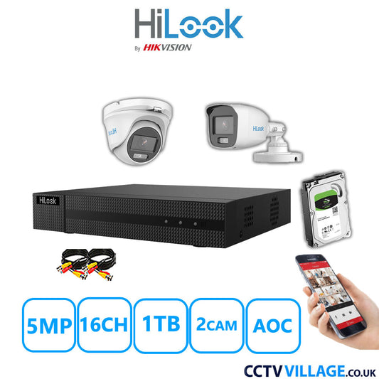 HiLook 5MP Mix CCTV System 16 Channel DVR-216Q-M1 with 1xTurret Camera THC-T159-MS White & 1xBullet Camera THC-B159-MS White 1TB HDD Full Kit