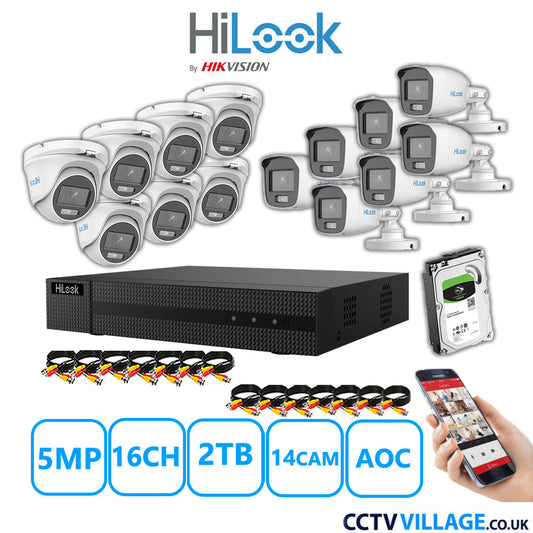 HiLook 5MP Mix CCTV System 16 Channel DVR-216Q-M1 with 7xTurret Cameras THC-T159-MS White & 7xBullet Cameras THC-B159-MS White 2TB HDD Full Kit