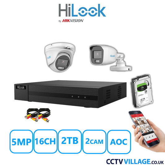 HiLook 5MP Mix CCTV System 16 Channel DVR-216Q-M1 with 1xTurret Camera THC-T159-MS White & 1xBullet Camera THC-B159-MS White 2TB HDD Full Kit