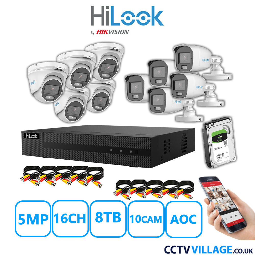 HiLook 5MP Mix CCTV System 16 Channel DVR-216Q-M1 with 5xTurret Cameras THC-T159-MS White & 5xBullet Cameras THC-B159-MS White 8TB HDD Full Kit