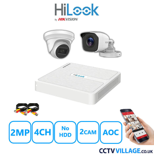 HiLook 2MP Mix CCTV System 4 Channel DVR-104G-K1 with 1xTurret Camera THC-T220-MS White & 1xBullet Camera THC-B120-MC White No HDD Full Kit