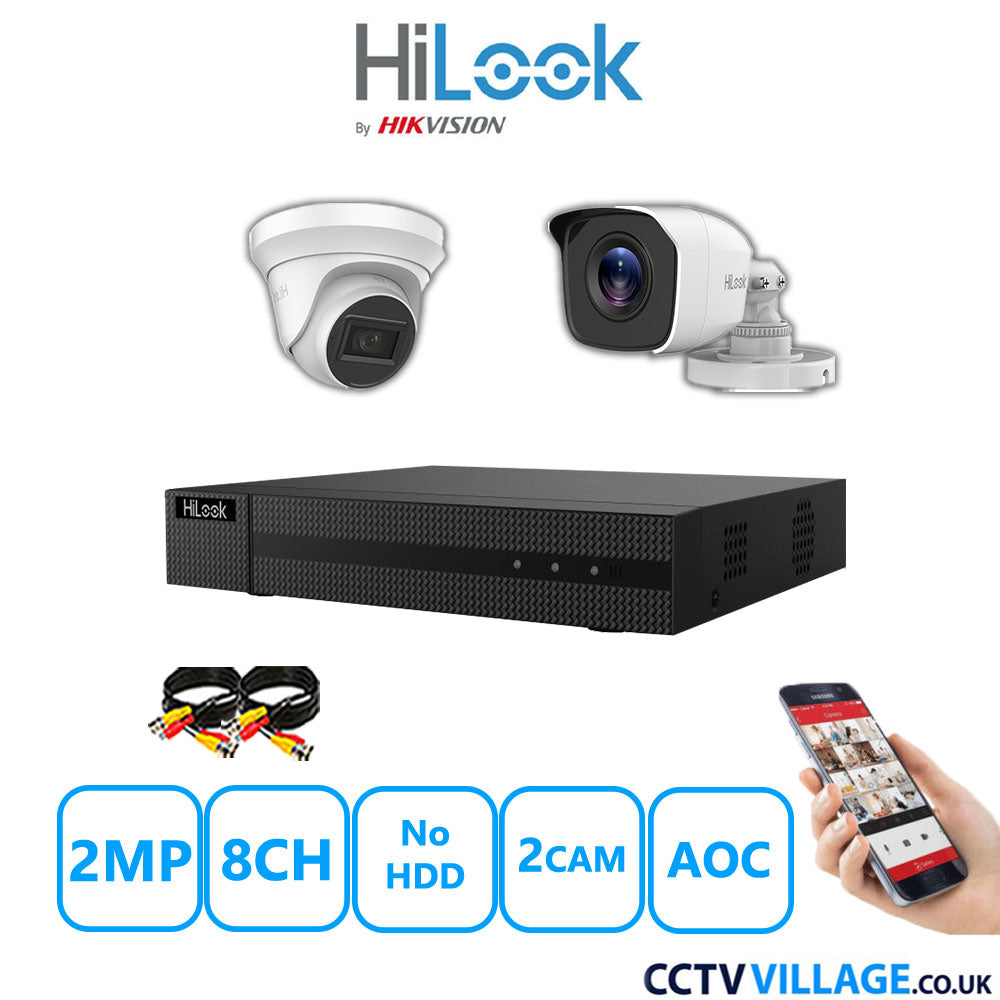 HiLook 2MP Mix CCTV System 8 Channel DVR-208G-K1 with 1xTurret Camera THC-T220-MS White & 1xBullet Camera THC-B120-MC White No HDD Full Kit