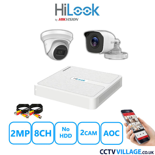 HiLook 2MP Mix CCTV System 8 Channel DVR-108G-K1 with 1xTurret Camera THC-T220-MS White & 1xBullet Camera THC-B120-MC White No HDD Full Kit