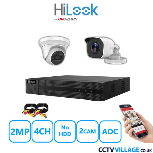 HiLook 2MP Mix CCTV System 4 Channel DVR-204G-K1 with 1xTurret Cameras THC-T220-MS White & 1xBullet Cameras THC-B120-MC White No HDD Full Kit