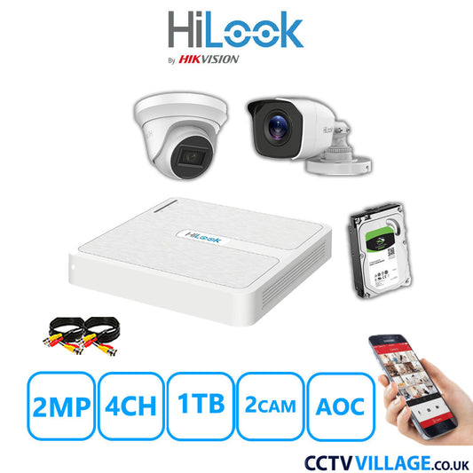 HiLook 2MP Mix CCTV System 4 Channel DVR-104G-K1 with 1xTurret Camera THC-T220-MS White & 1xBullet Camera THC-B120-MC White 1TB HDD Full Kit