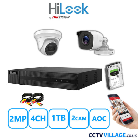 HiLook 2MP Mix CCTV System 4 Channel DVR-204G-K1 with 1xTurret Camera THC-T220-MS White & 1xBullet Camera THC-B120-MC White 1TB HDD Full Kit