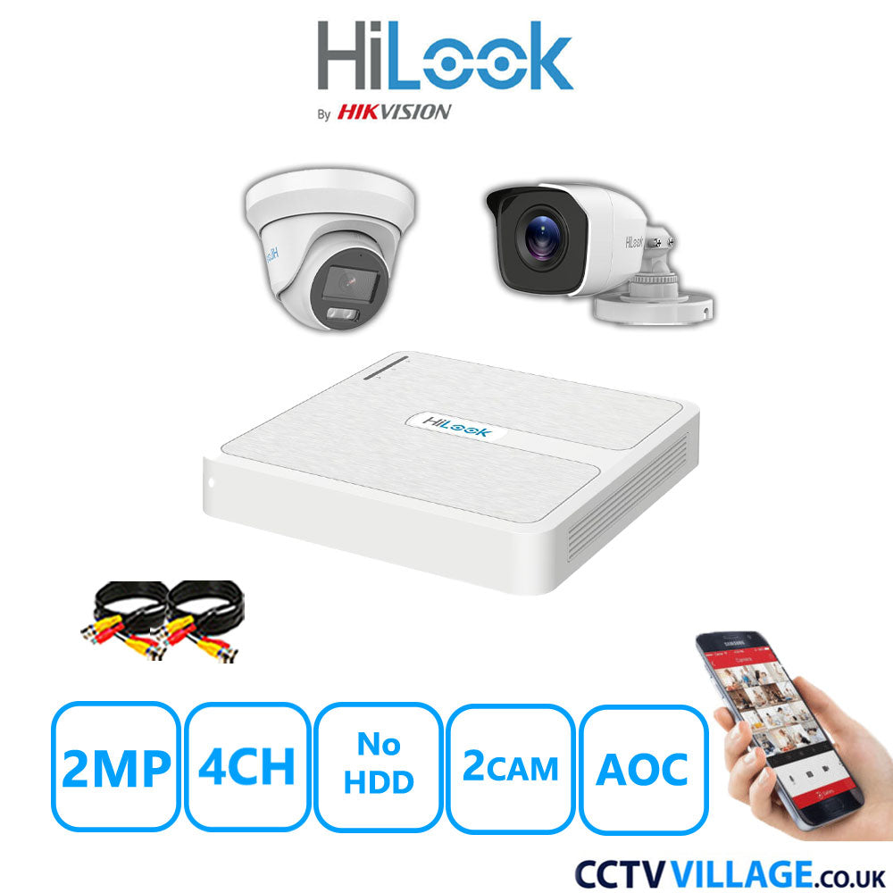 HiLook 2MP Mix CCTV System 4 Channel DVR-104G-K1 with 1xTurret Camera THC-T229-MS White & 1xBullet Camera THC-B120-MC White No HDD Full Kit