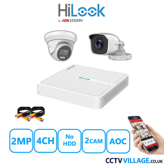 HiLook 2MP Mix CCTV System 4 Channel DVR-104G-K1 with 1xTurret Camera THC-T229-MS White & 1xBullet Camera THC-B120-MC White No HDD Full Kit