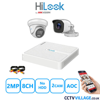 HiLook 2MP Mix CCTV System 8 Channel DVR-108G-K1 with 1xTurret Camera THC-T229-MS White & 1xBullet Camera THC-B120-MC White No HDD Full Kit