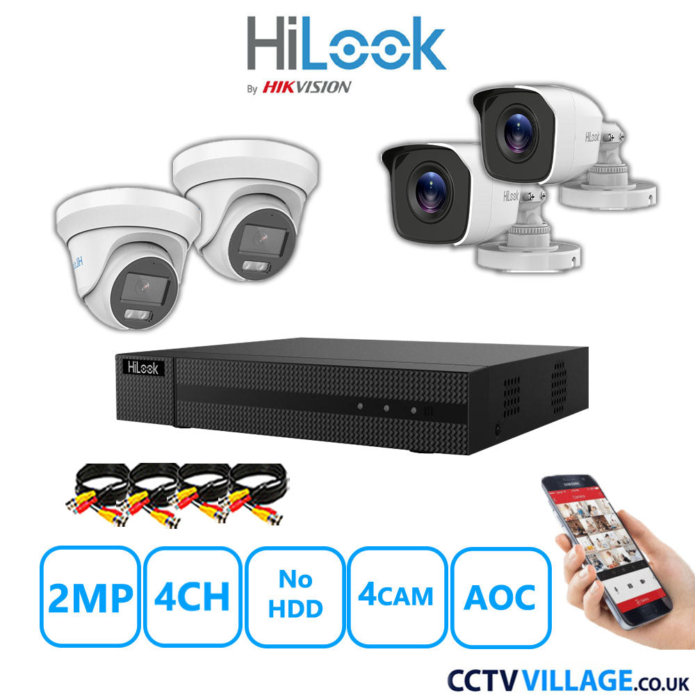 HiLook 2MP Mix CCTV System 4 Channel DVR-204G-K1 with 2xTurret Cameras THC-T229-MS White & 2xBullet Cameras THC-B120-MC White No HDD Full Kit