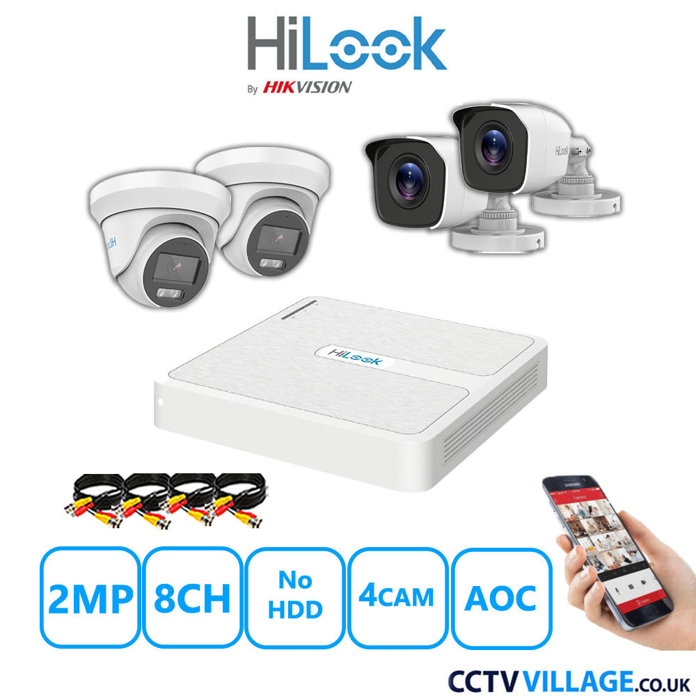 HiLook 2MP Mix CCTV System 8 Channel DVR-108G-K1 with 2xTurret Cameras THC-T229-MS White & 2xBullet Cameras THC-B120-MC White No HDD Full Kit