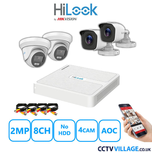 HiLook 2MP Mix CCTV System 8 Channel DVR-108G-K1 with 2xTurret Cameras THC-T229-MS White & 2xBullet Cameras THC-B120-MC White No HDD Full Kit