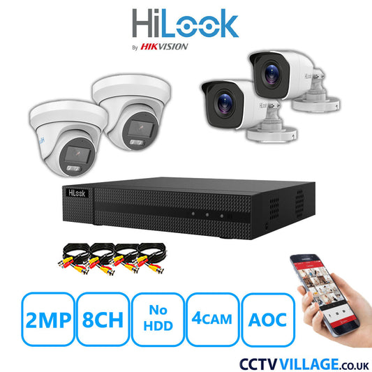 HiLook 2MP Mix CCTV System 8 Channel DVR-208G-K1 with 2xTurret Cameras THC-T229-MS White & 2xBullet Cameras THC-B120-MC White No HDD Full Kit