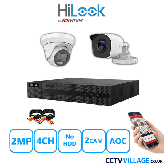 HiLook 2MP Mix CCTV System 4 Channel DVR-204G-K1 with 1xTurret Camera THC-T229-MS White & 1xBullet Camera THC-B120-MC White No HDD Full Kit