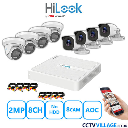 HiLook 2MP Mix CCTV System 8 Channel DVR-108G-K1 with 4xTurret Cameras THC-T229-MS White & 4xBullet Cameras THC-B120-MC White No HDD Full Kit