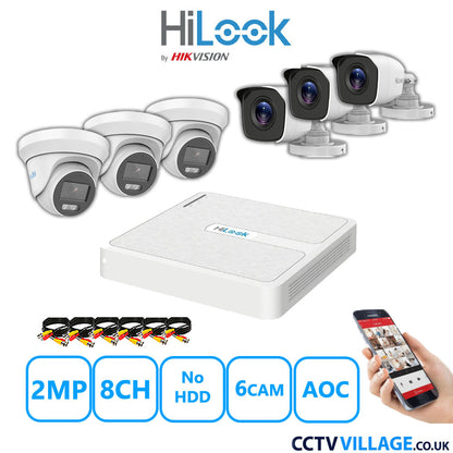 HiLook 2MP Mix CCTV System 8 Channel DVR-108G-K1 with 3xTurret Cameras THC-T229-MS White & 3xBullet Cameras THC-B120-MC White No HDD Full Kit