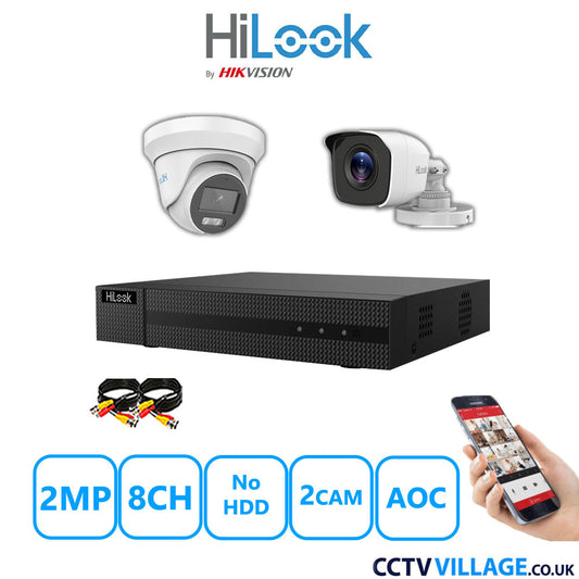 HiLook 2MP Mix CCTV System 8 Channel DVR-208G-K1 with 1xTurret Camera THC-T229-MS White & 1xBullet Camera THC-B120-MC White No HDD Full Kit