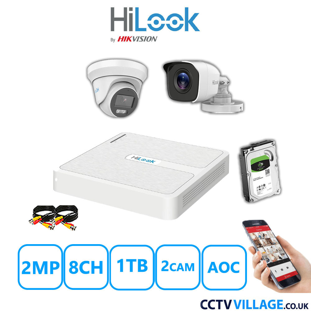 HiLook 2MP Mix CCTV System 8 Channel DVR-108G-K1 with 1xTurret Camera THC-T229-MS White & 1xBullet Camera THC-B120-MC White 1TB HDD Full Kit