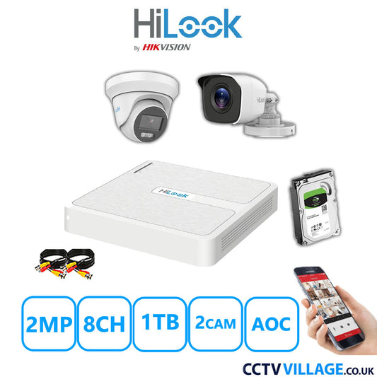 HiLook 2MP Mix CCTV System 8 Channel DVR-108G-K1 with 1xTurret Camera THC-T229-MS White & 1xBullet Camera THC-B120-MC White 1TB HDD Full Kit