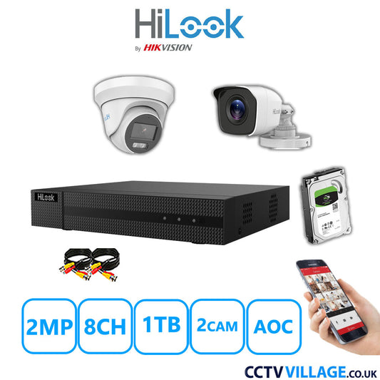 HiLook 2MP Mix CCTV System 8 Channel DVR-208G-K1 with 1xTurret Camera THC-T229-MS White & 1xBullet Camera THC-B120-MC White 1TB HDD Full Kit