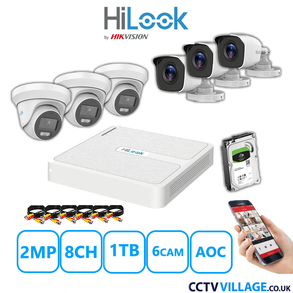 HiLook 2MP Mix CCTV System 8 Channel DVR-108G-K1 with 3xTurret Cameras THC-T229-MS White & 3xBullet Cameras THC-B120-MC White 1TB HDD Full Kit