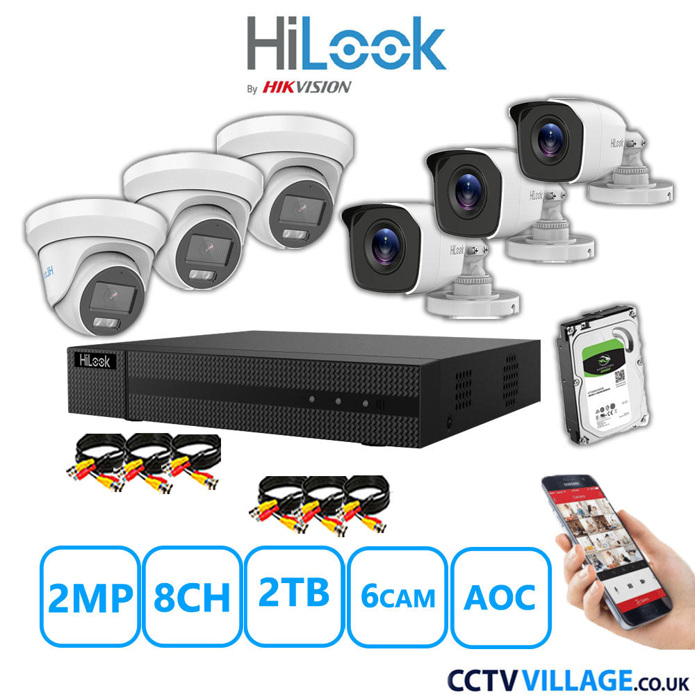 HiLook 2MP Mix CCTV System 8 Channel DVR-208G-K1 with 3xTurret Cameras THC-T229-MS White & 3xBullet Cameras THC-B120-MC White 2TB HDD Full Kit