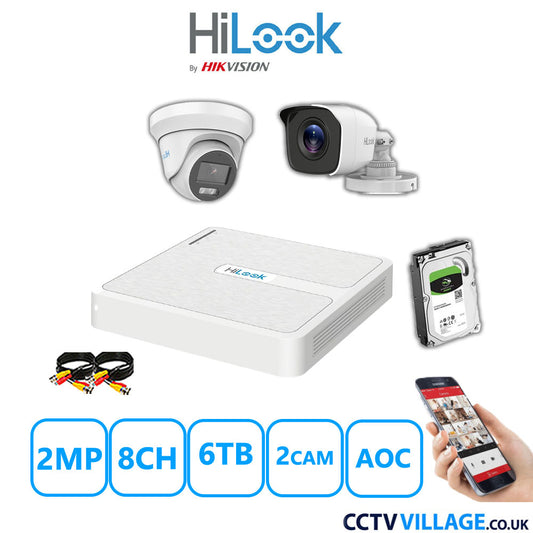 HiLook 2MP Mix CCTV System 8 Channel DVR-108G-K1 with 1xTurret Camera THC-T229-MS White & 1xBullet Camera THC-B120-MC White 6TB HDD Full Kit