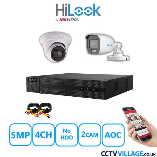 HiLook 5MP Mix CCTV System 4 Channel DVR-204Q-M1 with 1xTurret Camera THC-T250-MS White & 1xBullet Camera THC-B159-MS White No HDD Full Kit